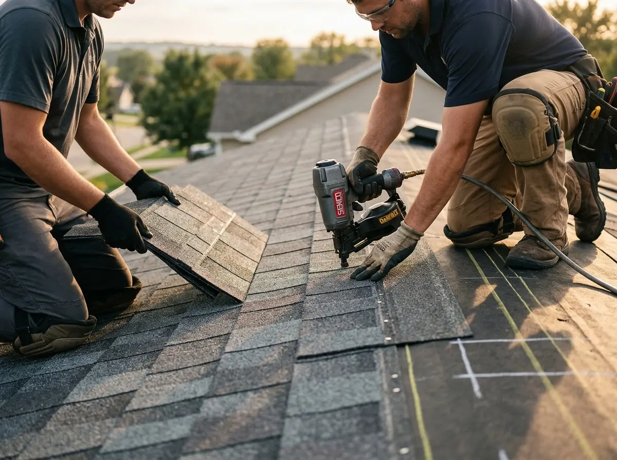 Professional roofer working on a residential roof in Sunnyvale